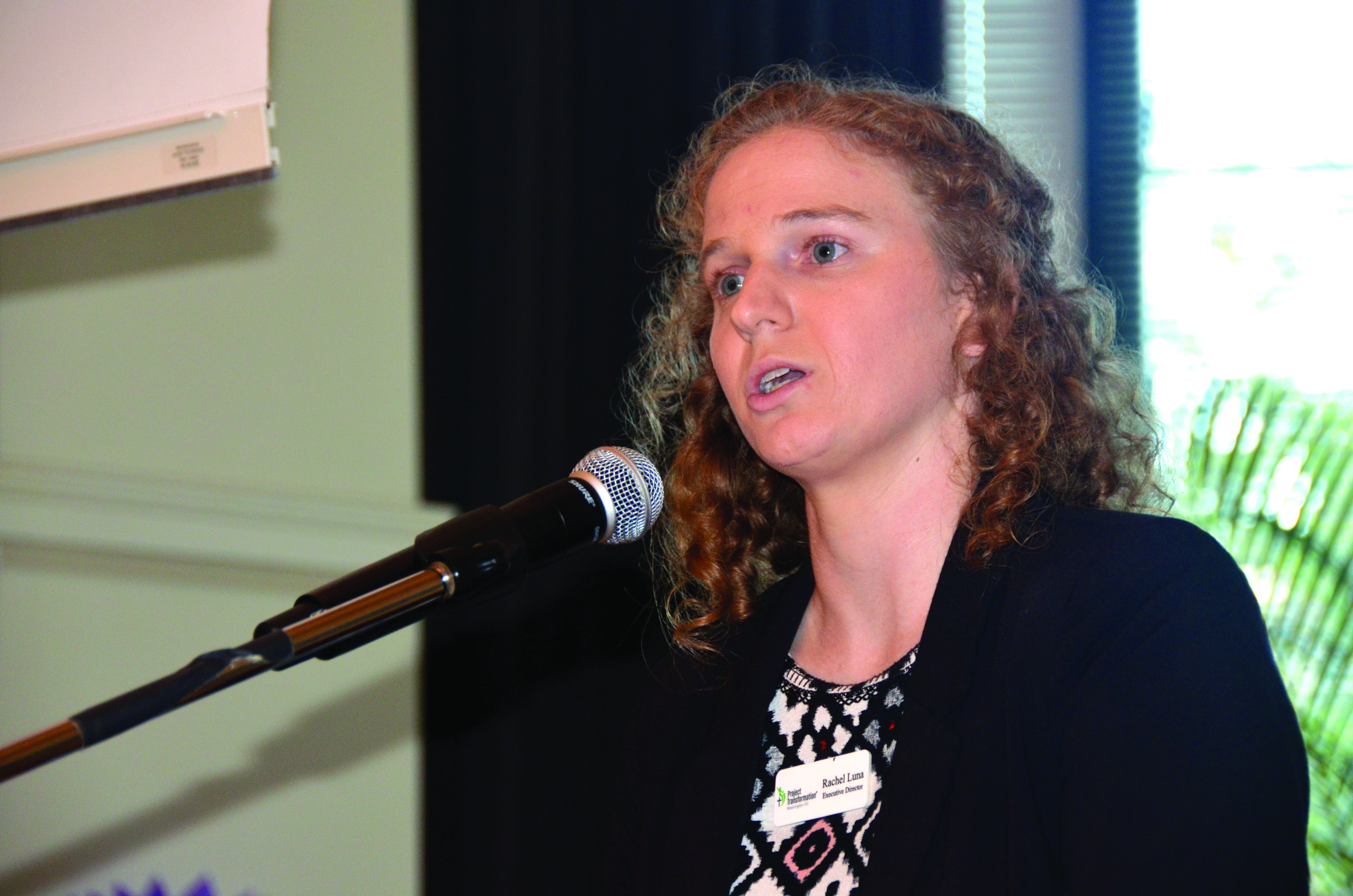 Rachel Luna, Executive Director of Project Transformation DC, speaks at the banquet Aug. 9 at National UMC in Washington, D.C.