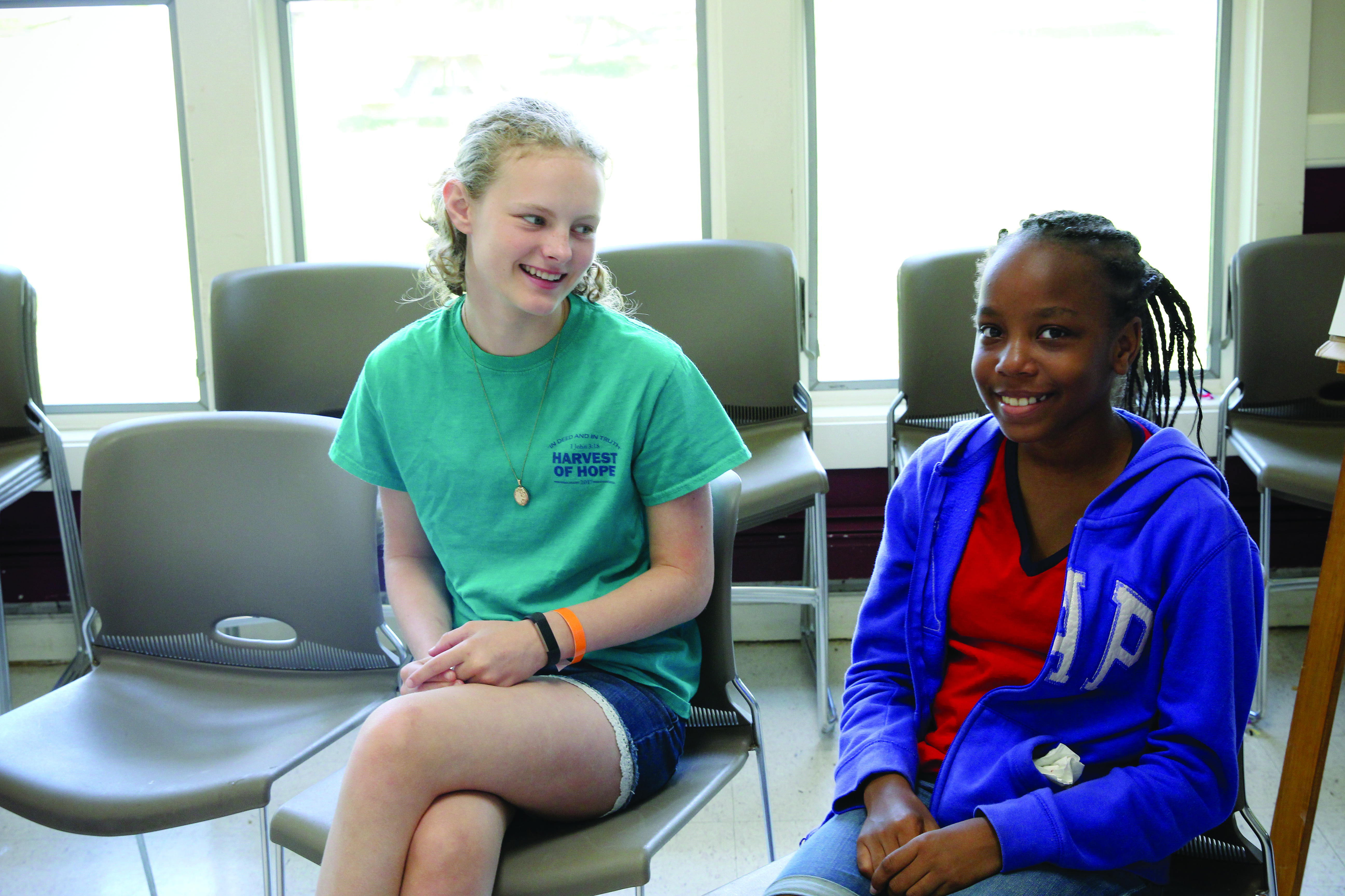 Nora Meeks, left, and Kennedi Jones were two of the campers who learned about leadership at West River Camp this summer. The camp featured guest speakers, including Bishop LaTrelle Easterling, the BWC’s first female bishop.